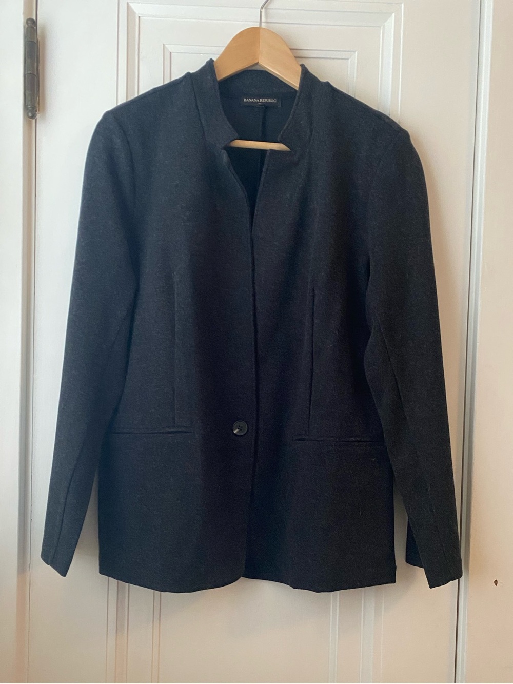 Banana Republic Factory dark charcoal gray felted blazer suit jacket L
